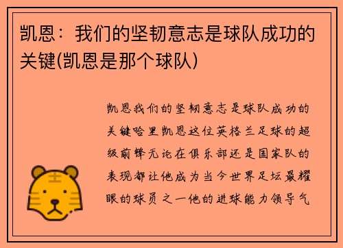 凯恩：我们的坚韧意志是球队成功的关键(凯恩是那个球队)