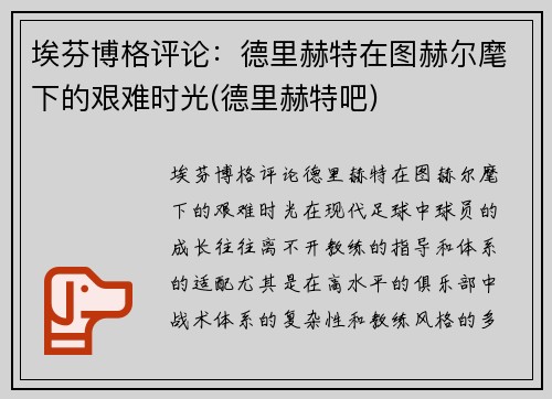埃芬博格评论：德里赫特在图赫尔麾下的艰难时光(德里赫特吧)