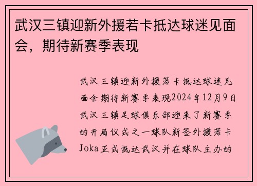 武汉三镇迎新外援若卡抵达球迷见面会，期待新赛季表现
