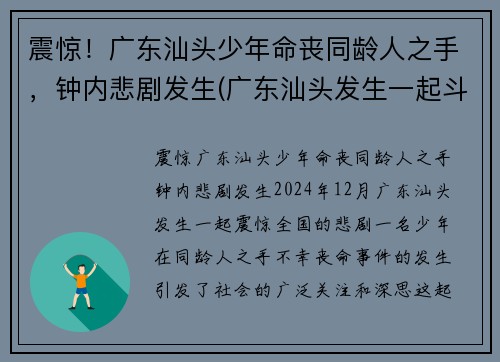 震惊！广东汕头少年命丧同龄人之手，钟内悲剧发生(广东汕头发生一起斗殴)