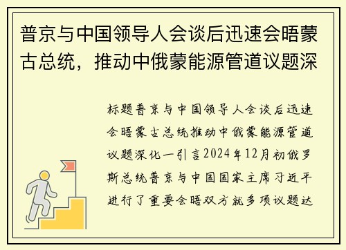 普京与中国领导人会谈后迅速会晤蒙古总统，推动中俄蒙能源管道议题深化
